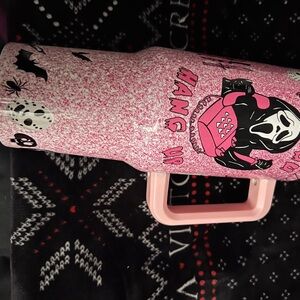 Pink Glitter Tumbler with Ghost Design